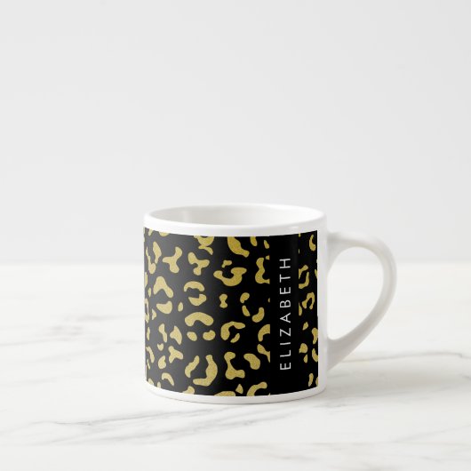 Leopard Print、金ゴールドLeopard、グリッター、名前 エスプレッソカップ (右)
