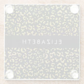Leopard Print、金ゴールドLeopard、グリッター、名前 ガラスコースター (裏面)