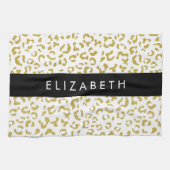 Leopard Print、金ゴールドLeopard、グリッター、名前 キッチンタオル (横)