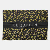 Leopard Print、金ゴールドLeopard、グリッター、名前 キッチンタオル (横)