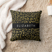 Leopard Print、金ゴールドLeopard、グリッター、名前 クッション (ブランケット)