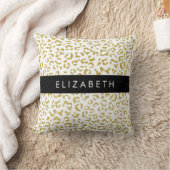 Leopard Print、金ゴールドLeopard、グリッター、名前 クッション (ブランケット)