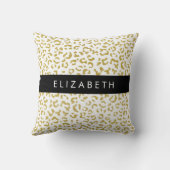 Leopard Print、金ゴールドLeopard、グリッター、名前 クッション (裏面)