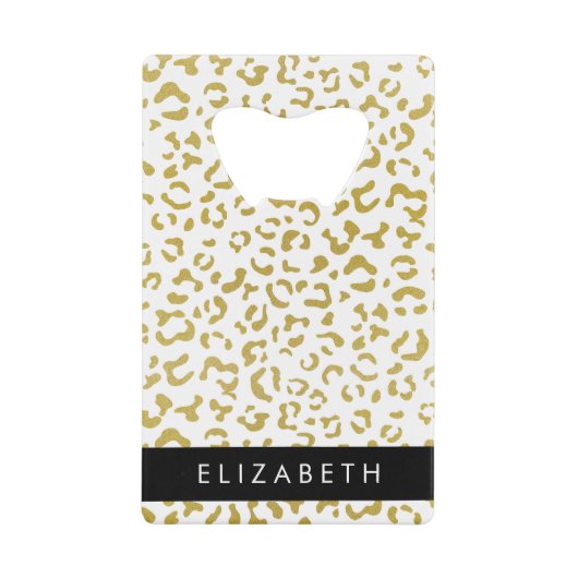 Leopard Print、金ゴールドLeopard、グリッター、名前 クレジットカード栓抜き (正面)