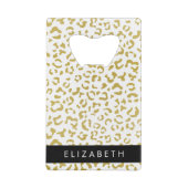 Leopard Print、金ゴールドLeopard、グリッター、名前 クレジットカード栓抜き (裏面)