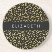 Leopard Print、金ゴールドLeopard、グリッター、名前 コースター (正面)