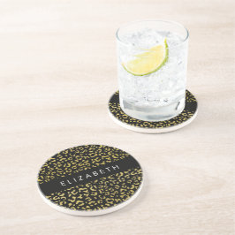 Leopard Print、金ゴールドLeopard、グリッター、名前 コースター