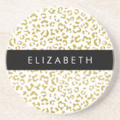 Leopard Print、金ゴールドLeopard、グリッター、名前 コースター (正面)