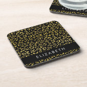 Leopard Print、金ゴールドLeopard、グリッター、名前 コースター (左側)