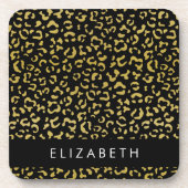 Leopard Print、金ゴールドLeopard、グリッター、名前 コースター (正面)