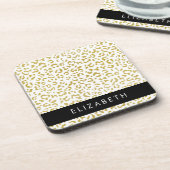 Leopard Print、金ゴールドLeopard、グリッター、名前 コースター (左側)