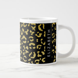 Leopard Print、金ゴールドLeopard、グリッター、名前 ジャンボコーヒーマグカップ