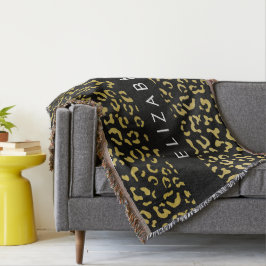 Leopard Print、金ゴールドLeopard、グリッター、名前 スローブランケット