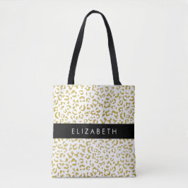 Leopard Print、金ゴールドLeopard、グリッター、名前 トートバッグ