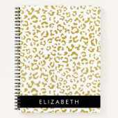 Leopard Print、金ゴールドLeopard、グリッター、名前 ノートブック (正面)