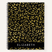 Leopard Print、金ゴールドLeopard、グリッター、名前 ノートブック (正面)