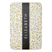 Leopard Print、金ゴールドLeopard、グリッター、名前 バスマット (正面縦)