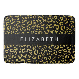 Leopard Print、金ゴールドLeopard、グリッター、名前 バスマット