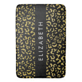 Leopard Print、金ゴールドLeopard、グリッター、名前 バスマット (正面縦)