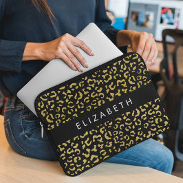 Leopard Print、金ゴールドLeopard、グリッター、名前 ラップトップスリーブ