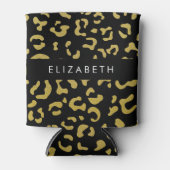 Leopard Print、金ゴールドLeopard、グリッター、名前 缶クーラー (正面)