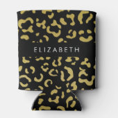Leopard Print、金ゴールドLeopard、グリッター、名前 缶クーラー (裏面)