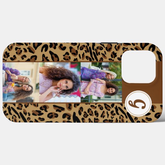 Leopard Print 3正方形フォトブラウンモノグラムの Case-Mate iPhoneケース (裏面 (横))