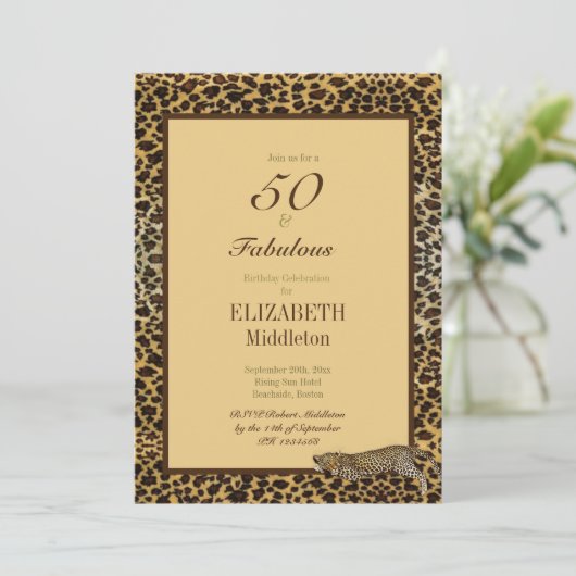 Leopard Print 50と素晴らしいエレガント誕生日 招待状 (スタンド正面)