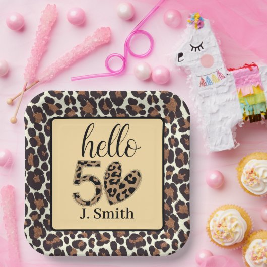 Leopard Print 50th誕生日紙プレート-カスタム ペーパープレート (パーティー)