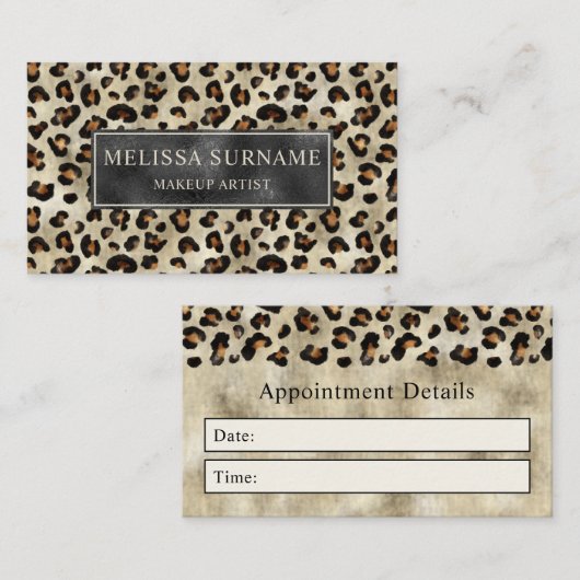 Leopard Print And Black Faux Foil Appointment Card 名刺 (正面/裏面)