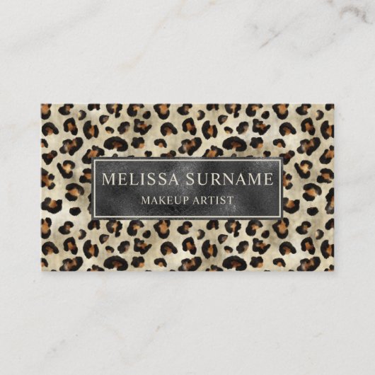 Leopard Print And Black Faux Foil Appointment Card 名刺 (正面)