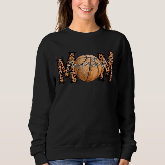 Leopard Print Basketball Mom、アスリート番号、名前S スウェットシャツ (正面)