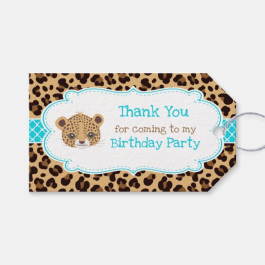 Leopard Print Blueクローバー'Thank You'ラベル ギフトタグ (正面(横))