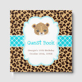 Leopard Print Blue Quatrefoil Birthday Party ゲストブック (正面)