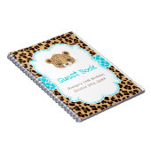 Leopard Print Blue Quatrefoil Birthday Party ノートブック (右側)