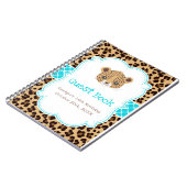 Leopard Print Blue Quatrefoil Birthday Party ノートブック (左側)
