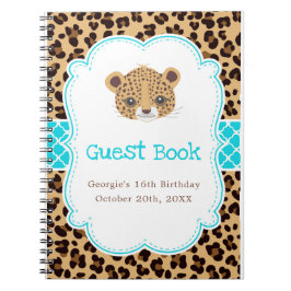 Leopard Print Blue Quatrefoil Birthday Party ノートブック