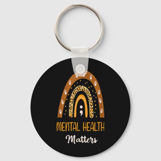 Leopard Print Boho Rainbow For Mental Health Aware キーホルダー (正面)