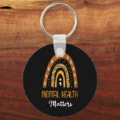 Leopard Print Boho Rainbow For Mental Health Aware キーホルダー (正面)