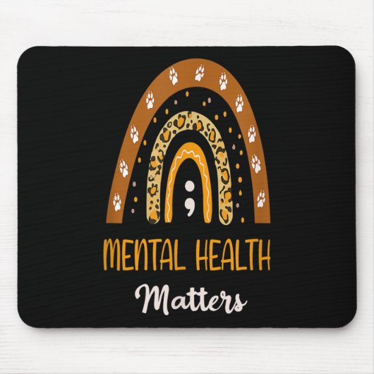 Leopard Print Boho Rainbow For Mental Health Aware マウスパッド (正面)