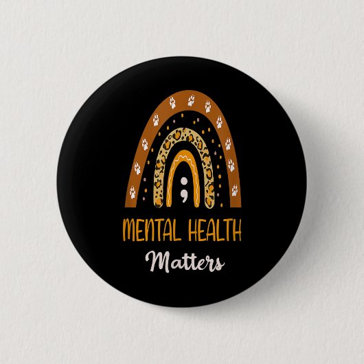 Leopard Print Boho Rainbow For Mental Health Aware 缶バッジ (正面)