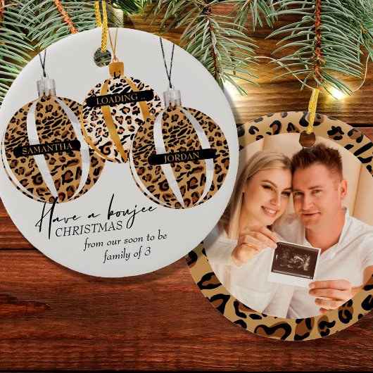 Leopard Print Boujee Christmas Pregnancy Photo セラミックオーナメント