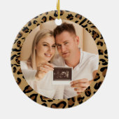 Leopard Print Boujee Christmas Pregnancy Photo セラミックオーナメント (裏面)