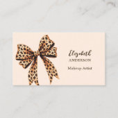 Leopard print bow peach qrコードSNS写真 名刺 (正面)
