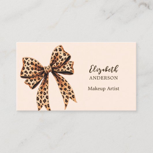 Leopard print bow peach qrコードSNS写真 名刺 (正面)