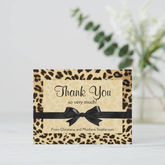 Leopard Print Bow Thank You Note ポストカード (スタンド正面)