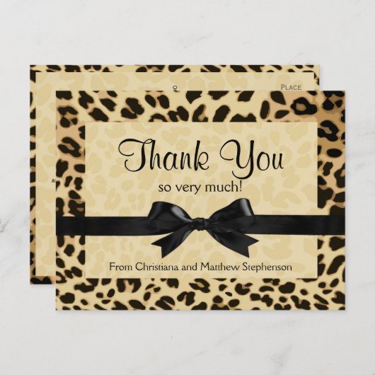 Leopard Print Bow Thank You Note ポストカード (正面/裏面)