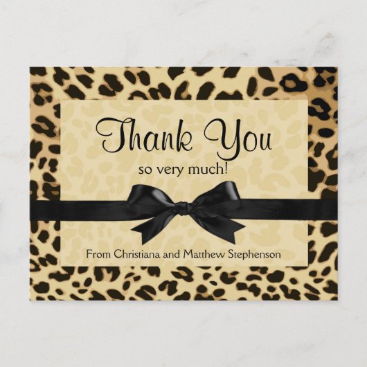 Leopard Print Bow Thank You Note ポストカード (正面)