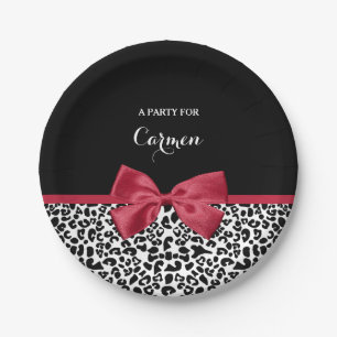 Leopard Print Bright Red Ribbon With Name(Leopard印 ペーパープレート