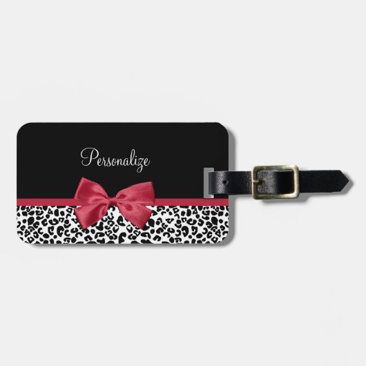 Leopard Print Bright Red Ribbon With Name(Leopard印 ラゲッジタグ (正面横)